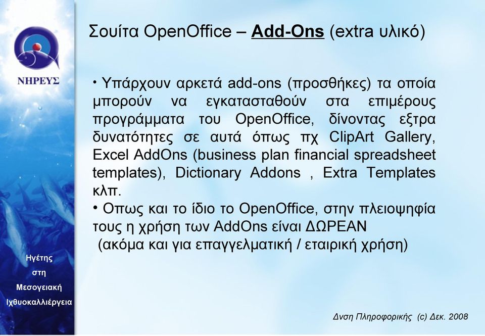 AddOns (business plan financial spreadsheet templates), Dictionary Addons, Extra Templates κλπ.