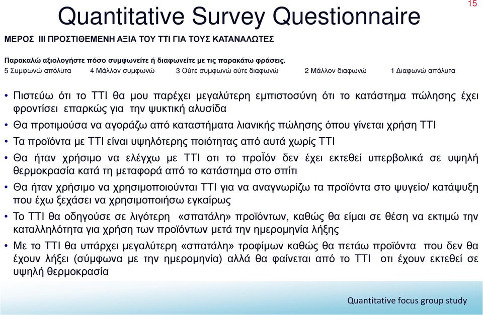 επαρκώς για την ψυκτική αλυσίδα Θα προτιμούσα να αγοράζω από καταστήματα λιανικής πώλησης όπου γίνεται χρήση ΤΤΙ Τα προϊόντα με TTI είναι υψηλότερης ποιότητας από αυτά χωρίς ΤΤΙ Θα ήταν χρήσιμο να