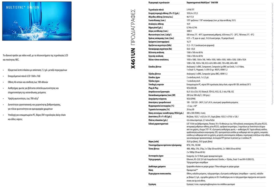 φωτεινότητα, έως 700 cd/μ² Δυνατότητα εργοστασιακής και χειροκίνητης βαθμονόμησης, για τέλεια φωτεινότητα και ομοιομορφία χρωμάτων Υποδοχή για ενσωματωμένο PC, θύρες DVI τεχνολογίας daisy chain και