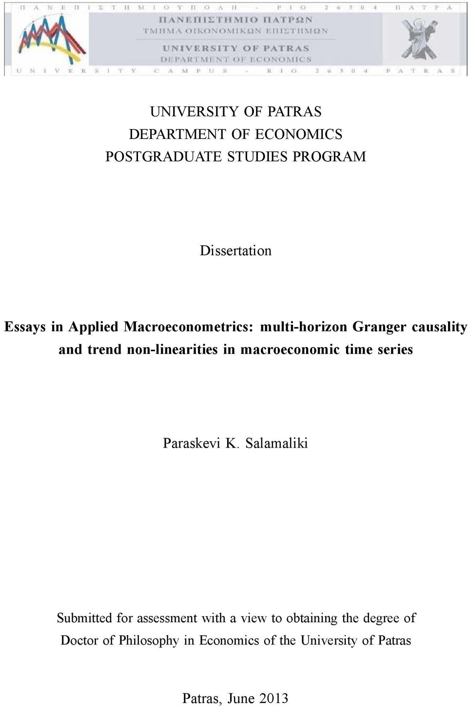 macroeconomic time series Paraskevi K.