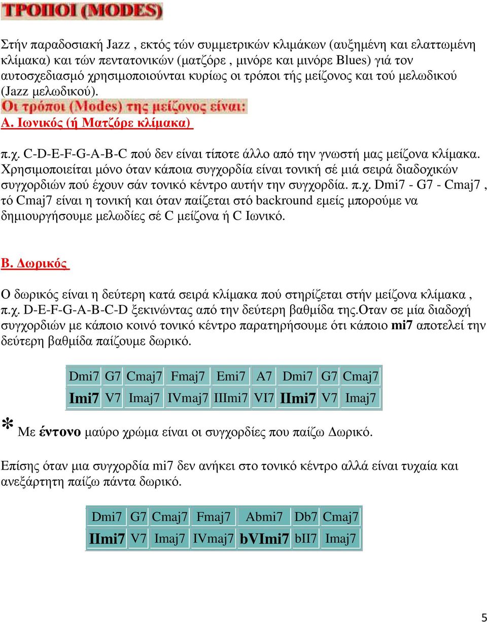 Χρησιµοποιείται µόνο όταν κάποια συγχορδία είναι τονική σέ µιά σειρά διαδοχικών συγχορδιών πού έχουν σάν τονικό κέντρο αυτήν την συγχορδία. π.χ. Dmi7 - G7 - Cmaj7, τό Cmaj7 είναι η τονική και όταν παίζεται στό backround εµείς µπορούµε να δηµιουργήσουµε µελωδίες σέ C µείζονα ή C Ιωνικό.