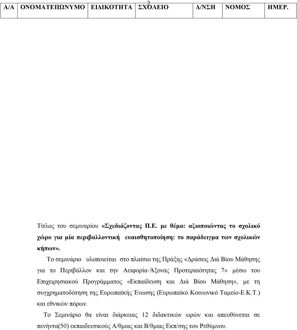 Προγράμματος «Εκπαίδευση και Διά Βίου Μάθηση», με τη συγχρηματοδότηση της Ευρωπαϊκής Ένωσης (Ευρωπαϊκό Κοινωνικό Ταμείο-Ε.Κ.Τ.) και εθνικών πόρων.