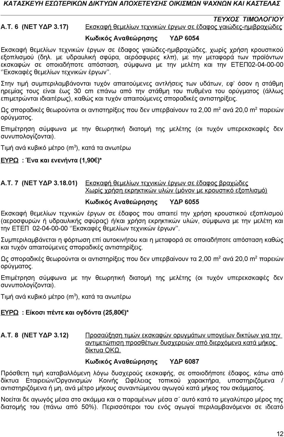 με υδραυλική σφύρα, αερόσφυρες κλπ), με την μεταφορά των προϊόντων εκσκαφών σε οποιαδήποτε απόσταση, σύμφωνα με την μελέτη και την ΕΤΕΠ02-04-00-00 Εκσκαφές θεμελίων τεχνικών έργων.