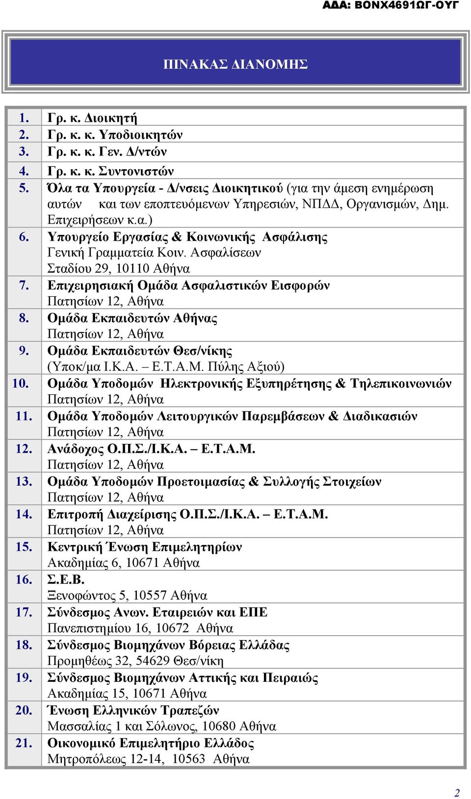 Υπουργείο Εργασίας & Κοινωνικής Ασφάλισης Γενική Γραμματεία Κοιν. Ασφαλίσεων Σταδίου 29, 10110 Αθήνα 7. Επιχειρησιακή Ομάδα Ασφαλιστικών Εισφορών Πατησίων 12, Αθήνα 8.