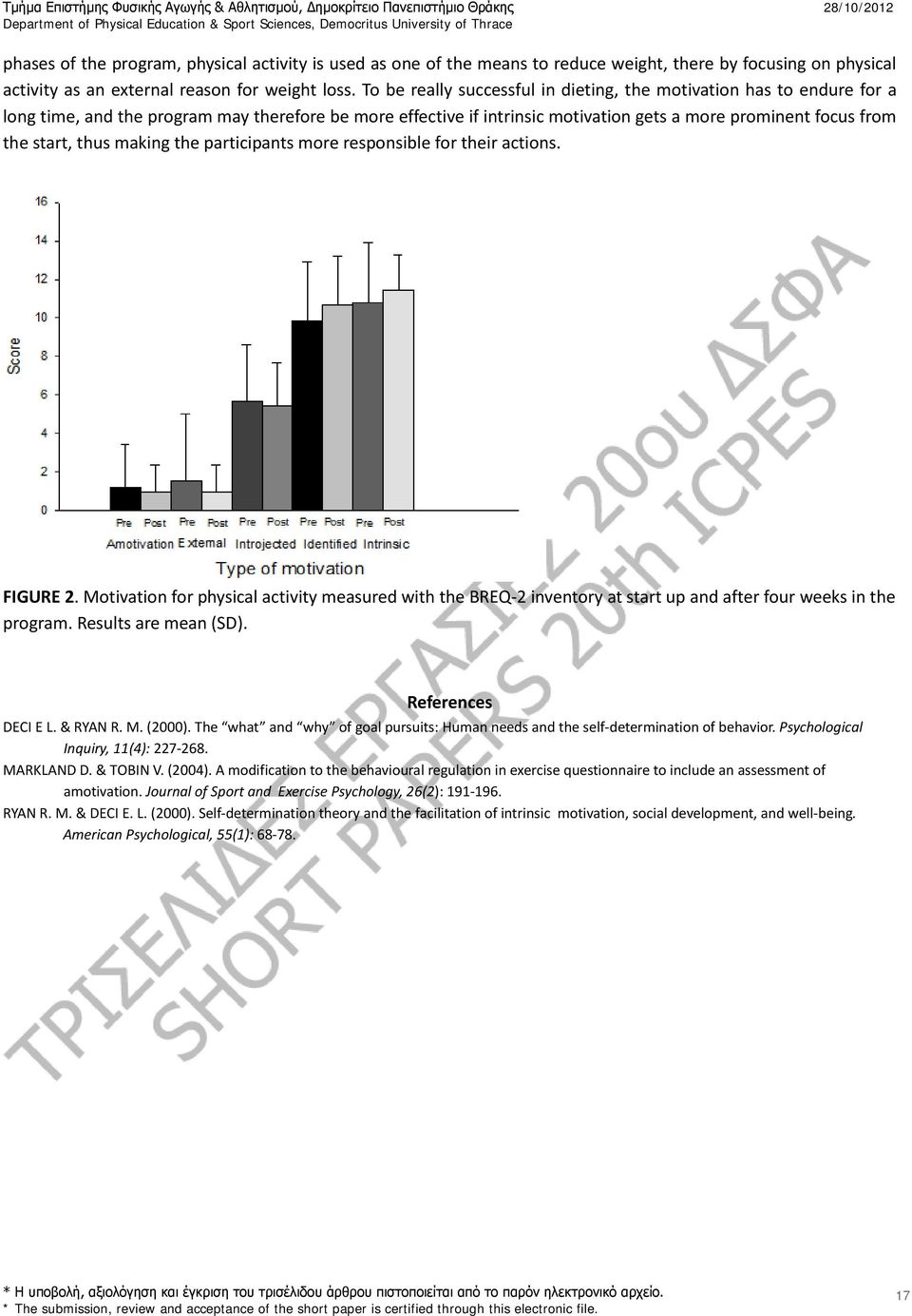 thus making the participants more responsible for their actions. FIGURE 2. Motivation for physical activity measured with the BREQ-2 inventory at start up and after four weeks in the program.