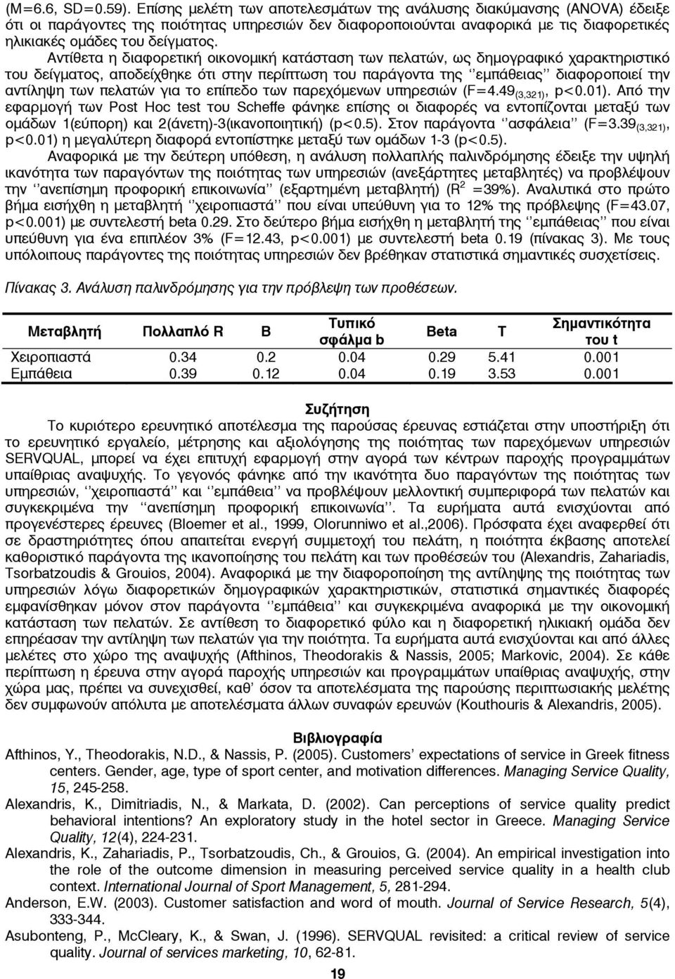 Αντίθετα η διαφορετική οικονομική κατάσταση των πελατών, ως δημογραφικό χαρακτηριστικό του δείγματος, αποδείχθηκε ότι στην περίπτωση του παράγοντα της εμπάθειας διαφοροποιεί την αντίληψη των πελατών