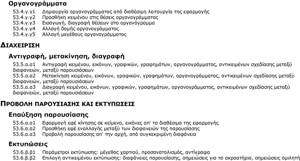 5.α.α2 Μετακίνηση κειµένου, εικόνων, γραφικών, γραφηµάτων, οργανογράµµατος, αντικειµένων σχεδίασης µεταξύ διαφανειών, µεταξύ παρουσιάσεων 53.5.α.α3 ιαγραφή κειµένου, εικόνων, γραφικών, γραφηµάτων, οργανογράµµατος, αντικειµένων σχεδίασης µεταξύ διαφανειών, µεταξύ παρουσιάσεων ΠΡΟΒΟΛΗ ΠΑΡΟΥΣΙΑΣΗΣ ΚΑΙ ΕΚΤΥΠΩΣΕΙΣ Επαύξηση παρουσίασης 53.