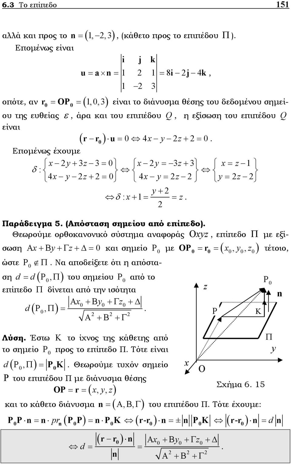 επίπεδο) Θεωρούµε ορθοκανονικό σύστηµα αναφοράς xyz, επίπεδο Π µε εξίσωση Α x+β y+γ z+ = και σηµείο ώστε Ρ Π Να αποδείξετε ότι η απόσταση d = d ( Ρ, Π) του σηµείου Ρ από το επίπεδο Π δίνεται από την