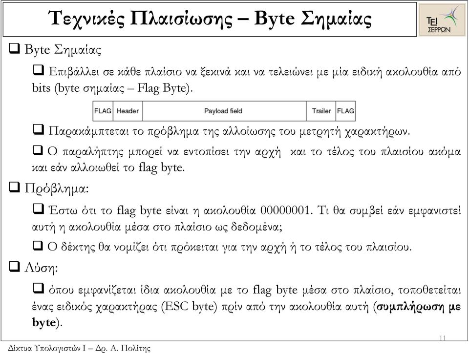 Πρόβλημα: Έστω ότι το flag byte είναι η ακολουθία 00000001.