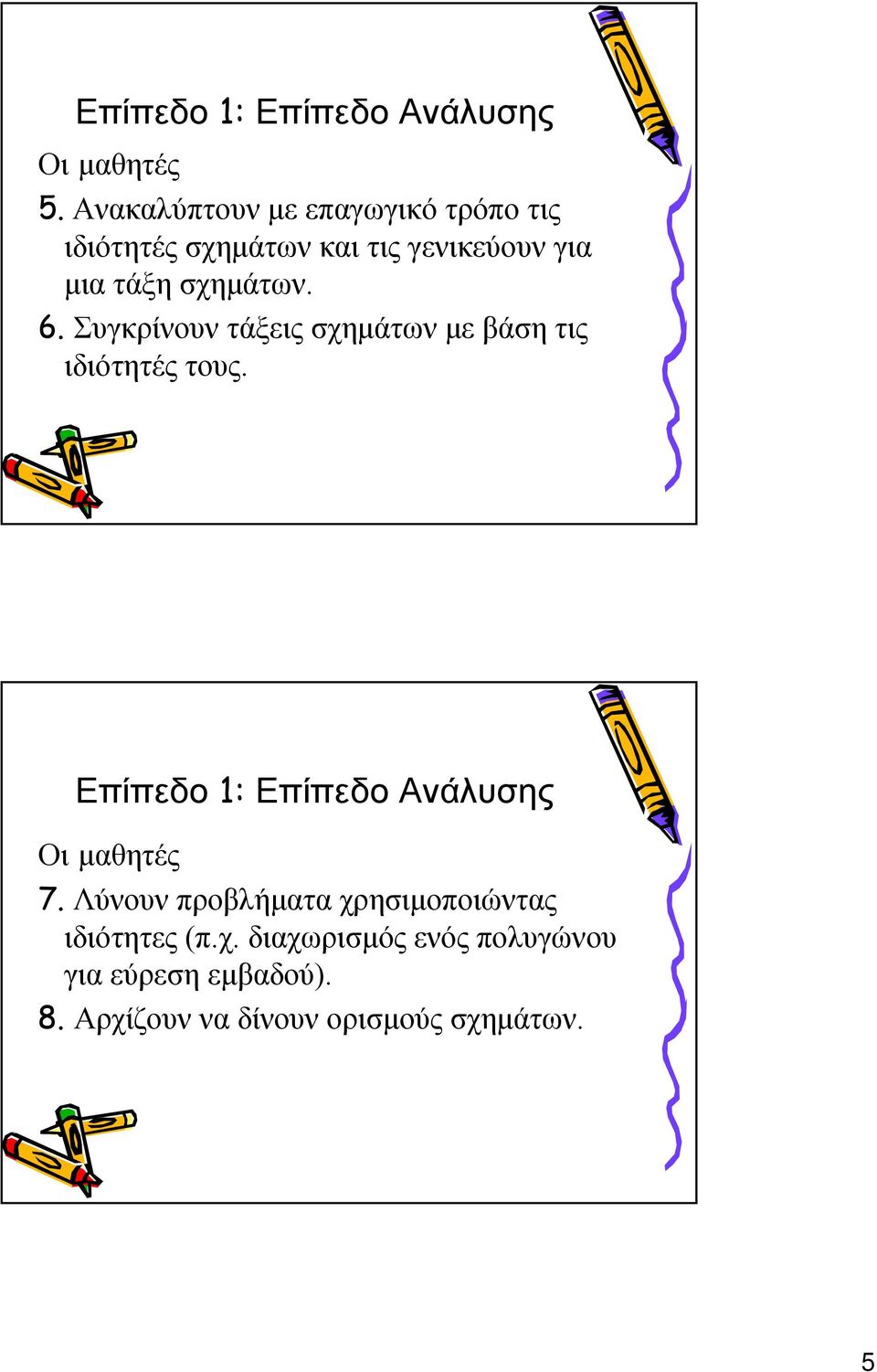 σχημάτων. 6. Συγκρίνουν τάξεις σχημάτων με βάση τις ιδιότητές τους.