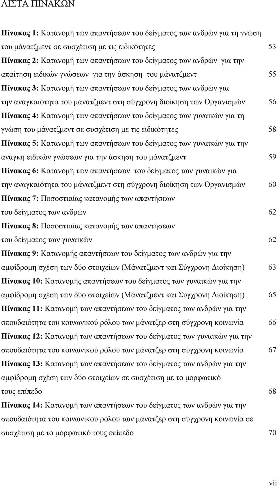 56 Πίνακας 4: Κατανοµή των απαντήσεων του δείγµατος των γυναικών για τη γνώση του µάνατζµεντ σε συσχέτιση µε τις ειδικότητες 58 Πίνακας 5: Κατανοµή των απαντήσεων του δείγµατος των γυναικών για την