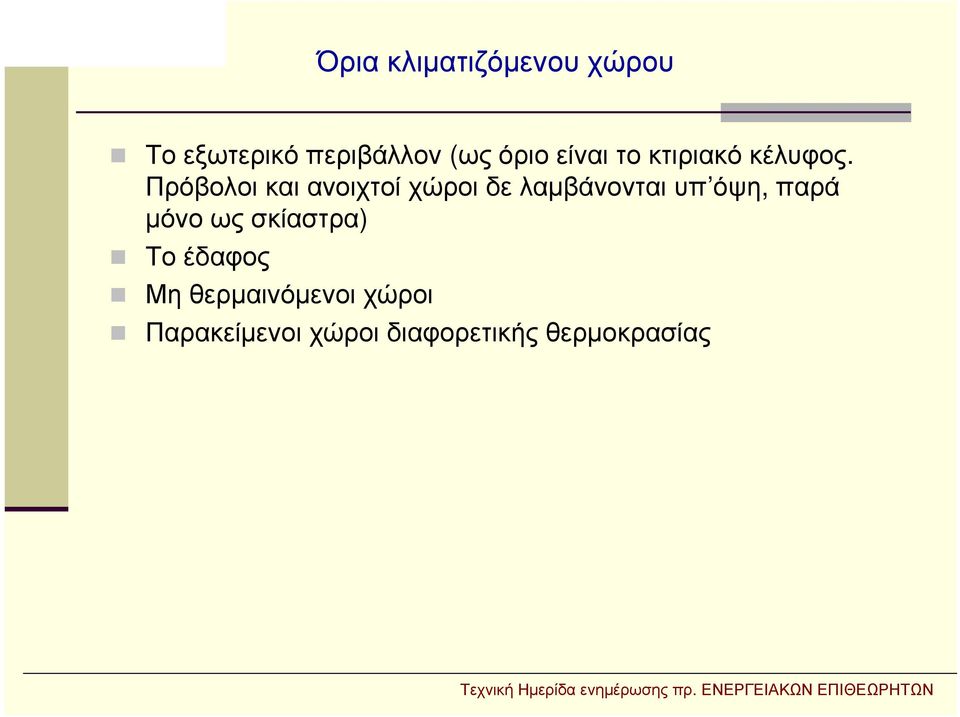 Πρόβολοι και ανοιχτοί χώροι δε λαμβάνονται υπ όψη, παρά