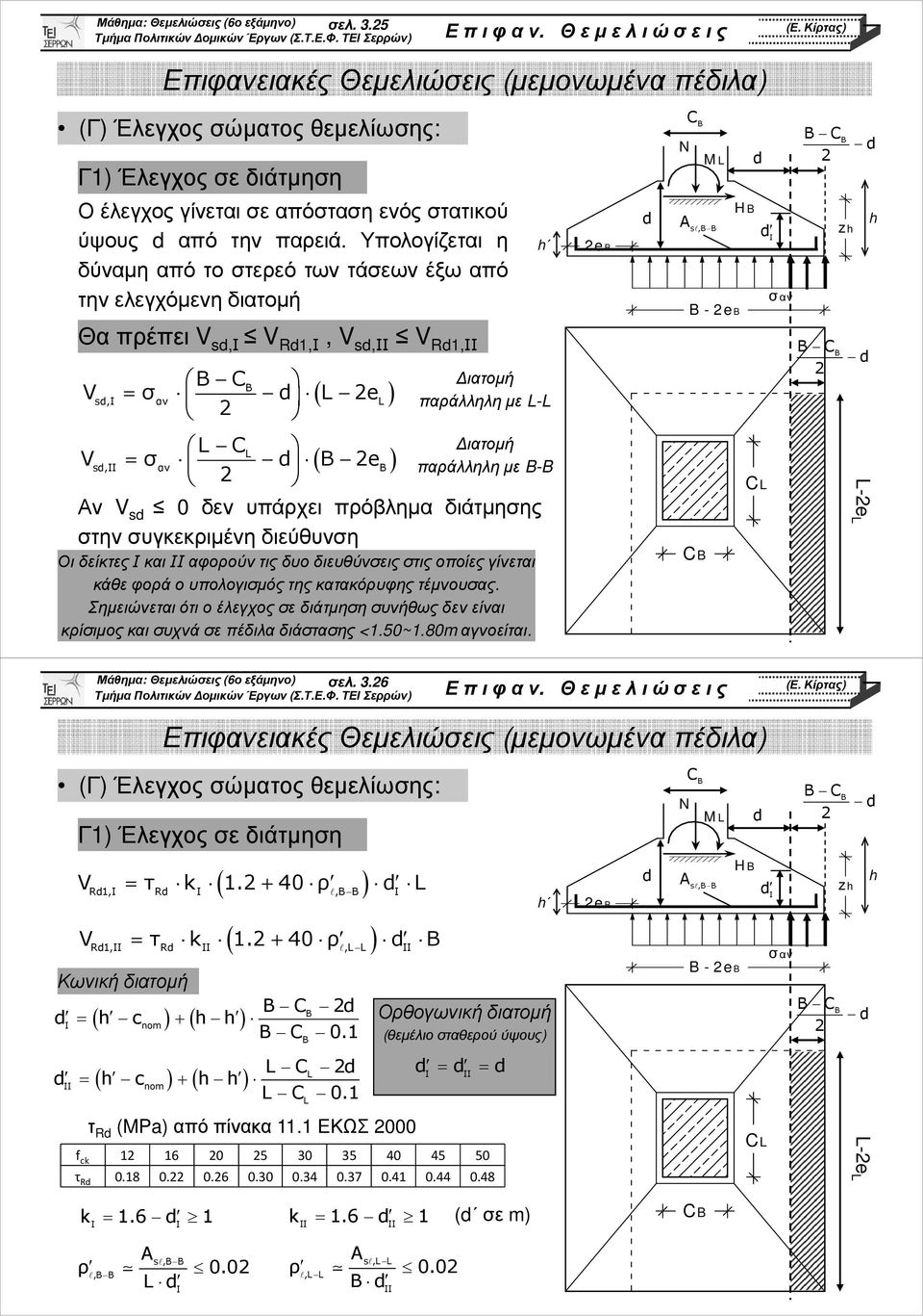 ιατοµή V σ d sd,ι αν ( e) Αν V sd 0 δεν υπάρχει πρόβληµα διάτµησης στην συγκεκριµένη διεύθυνση παράλληλη µε - Οι δείκτες Ικαι ΙΙαφορούν τις δυο διευθύνσεις στις οποίες γίνεται κάθε φορά ο υπογισµός