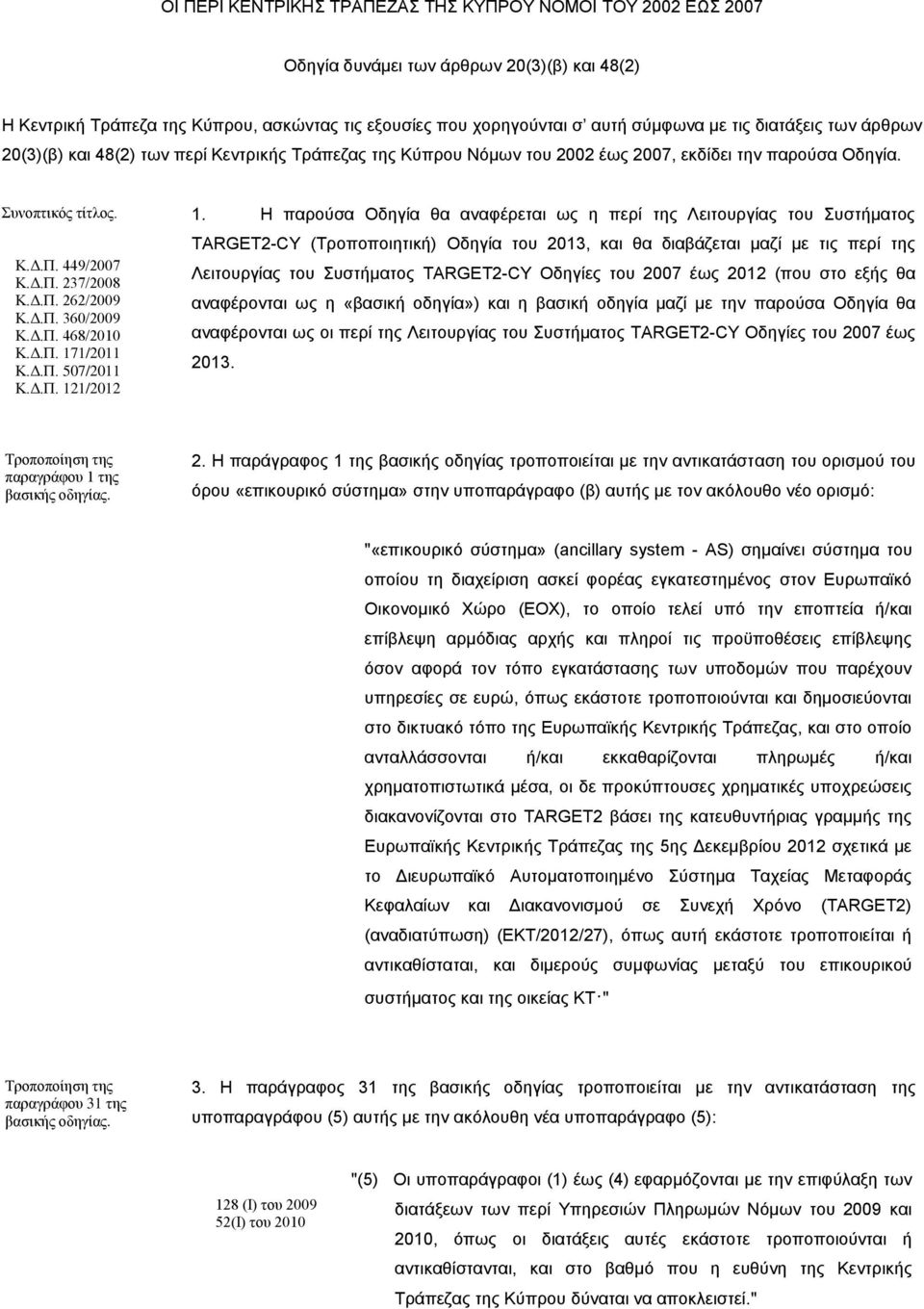 Δ.Π. 360/2009 Κ.Δ.Π. 468/2010 Κ.Δ.Π. 171/2011 Κ.Δ.Π. 507/2011 Κ.Δ.Π. 121/2012 1.
