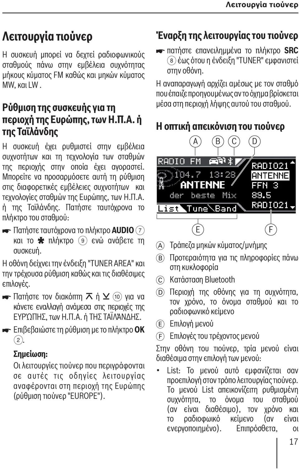 Μπορείτε να προσαρμόσετε αυτή τη ρύθμιση στις διαφορετικές εμβέλειες συχνοτήτων και τεχνολογίες σταθμών της Ευρώπης, των Η.Π.Α. ή της Ταϊλάνδης.