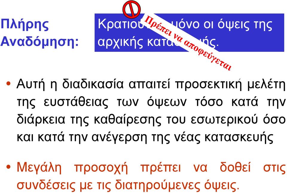 κατά την διάρκεια της καθαίρεσης του εσωτερικού όσο και κατά την ανέγερση της