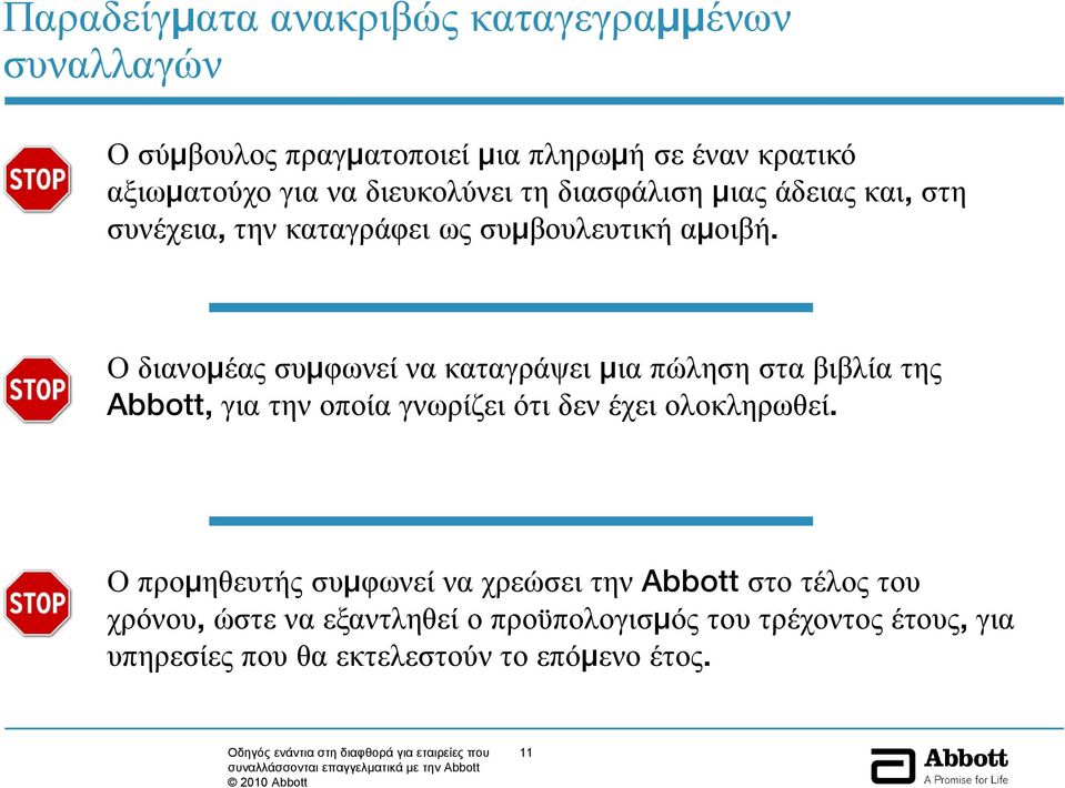 Ο διανομέας συμφωνεί να καταγράψει μια πώληση στα βιβλία της Abbott, για την οποία γνωρίζει ότι δεν έχει ολοκληρωθεί.