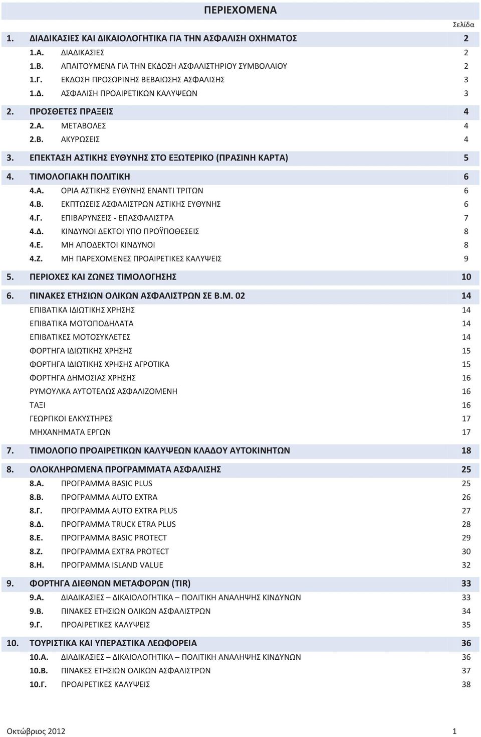 Β. ΕΚΠΤΩΣΕΙΣ ΑΣΦΑΛΙΣΤΡΩΝ ΑΣΤΙΚΗΣ ΕΥΘΥΝΗΣ 6 4.Γ. ΕΠΙΒΑΡΥΝΣΕΙΣ - ΕΠΑΣΦΑΛΙΣΤΡΑ 7 4.Δ. ΚΙΝΔΥΝΟΙ ΔΕΚΤΟΙ ΥΠΟ ΠΡΟΫΠΟΘΕΣΕΙΣ 8 4.Ε. ΜΗ ΑΠΟΔΕΚΤΟΙ ΚΙΝΔΥΝΟΙ 8 4.Ζ. ΜΗ ΠΑΡΕΧΟΜΕΝΕΣ ΠΡΟΑΙΡΕΤΙΚΕΣ ΚΑΛΥΨΕΙΣ 9 5.