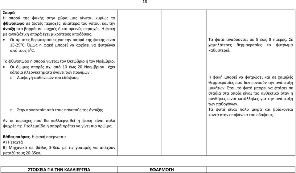 Το φθινόπωρο η σπορά γίνεται τον Οκτώβριο ή τον Νοέμβριο. Οι όψιμες σπορές πχ. από 10 έως 20 Νοεμβρίου έχει κάποια πλεονεκτήματα έναντι των πρωϊμων : o Διαφυγή-ασθενειών του εδάφους.