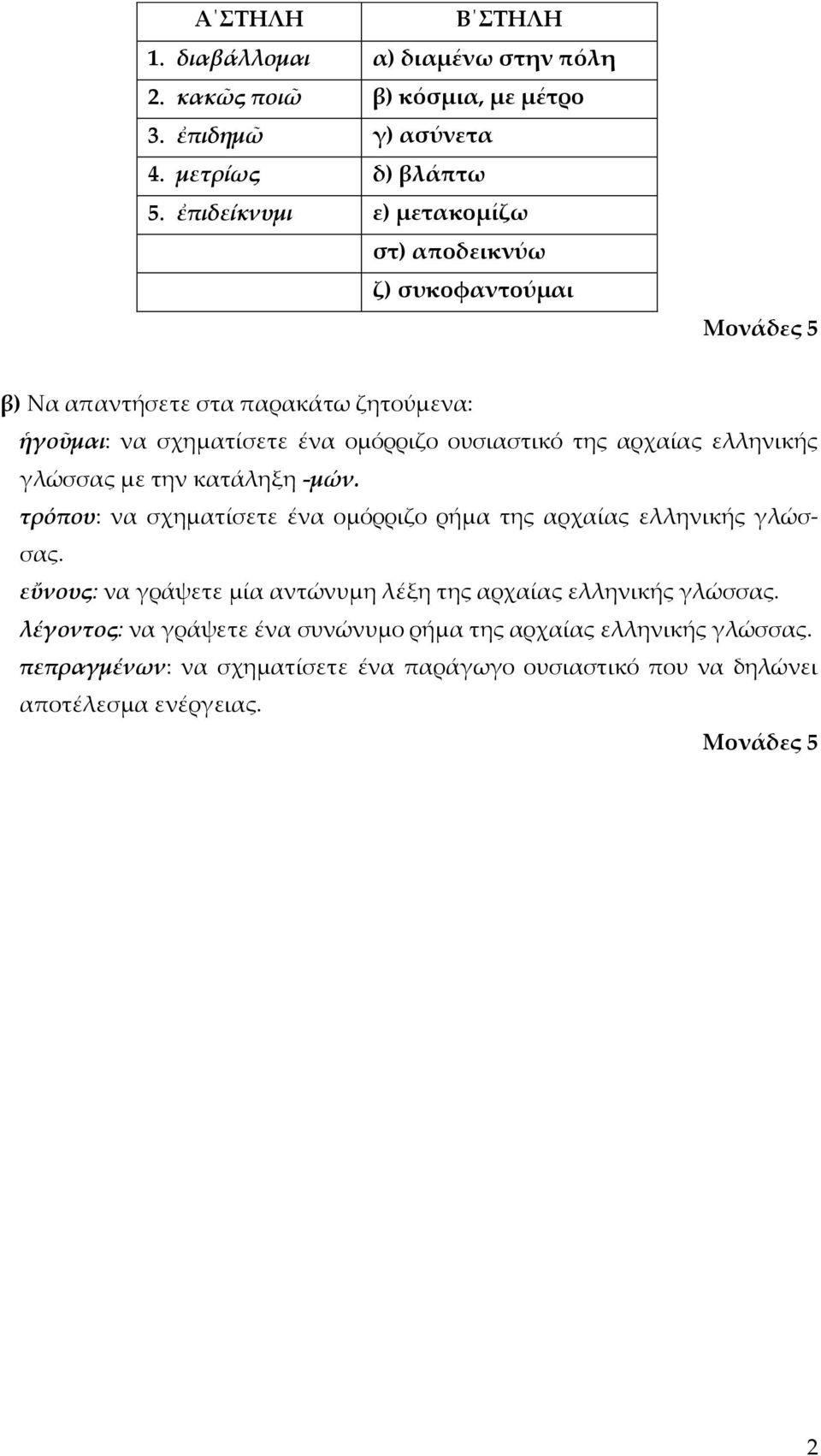 αρχαίας ελληνικής γλώσσας με την κατάληξη -μών. τρόπου: να σχηματίσετε ένα ομόρριζο ρήμα της αρχαίας ελληνικής γλώσσας.