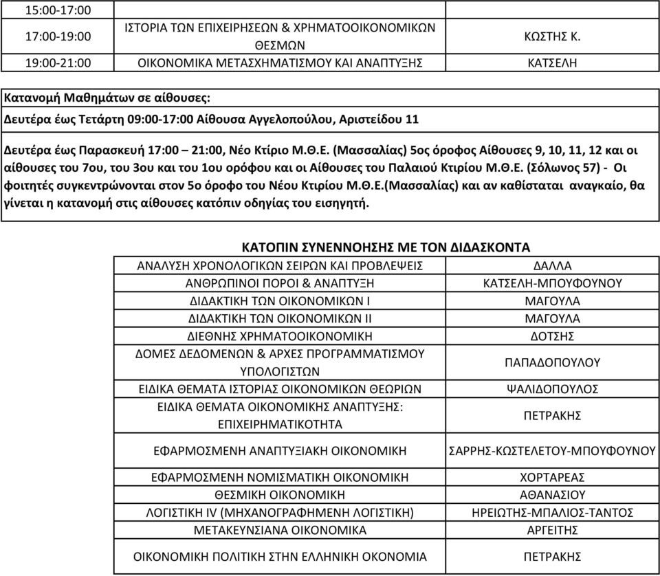 Κτίριο Μ.Θ.Ε. (Μασσαλίας) 5ος όροφος Αίθουσες 9, 10, 11, 12 και οι αίθουσες του 7ου, του 3ου και του 1ου ορόφου και οι Αίθουσες του Παλαιού Κτιρίου Μ.Θ.Ε. (Σόλωνος 57) - Οι φοιτητές συγκεντρώνονται στον 5ο όροφο του Νέου Κτιρίου Μ.