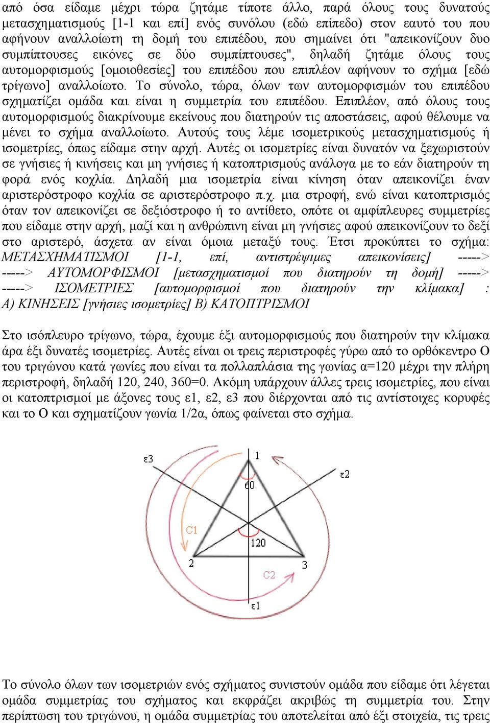 Το σύνολο, τώρα, όλων των αυτοµορφισµών του επιπέδου σχηµατίζει οµάδα και είναι η συµµετρία του επιπέδου.