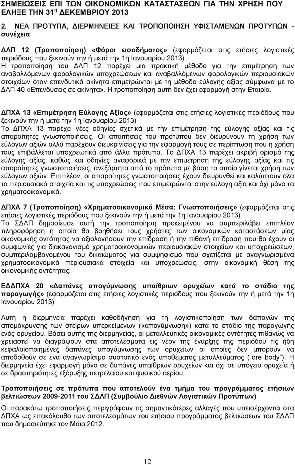 ακίνητα επιμετρώνται με τη μέθοδο εύλογης αξίας σύμφωνα με το ΔΛΠ 40 «Επενδύσεις σε ακίνητα». Η τροποποίηση αυτή δεν έχει εφαρμογή στην Εταιρία.