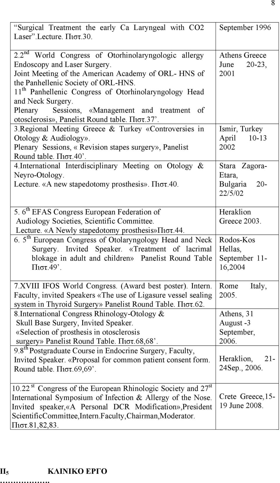 Plenary Sessions, «Management and treatment of otosclerosis», Panelist Round table. Πιστ.37. 3.Regional Meeting Greece & Turkey «Controversies in Otology & Audiology».