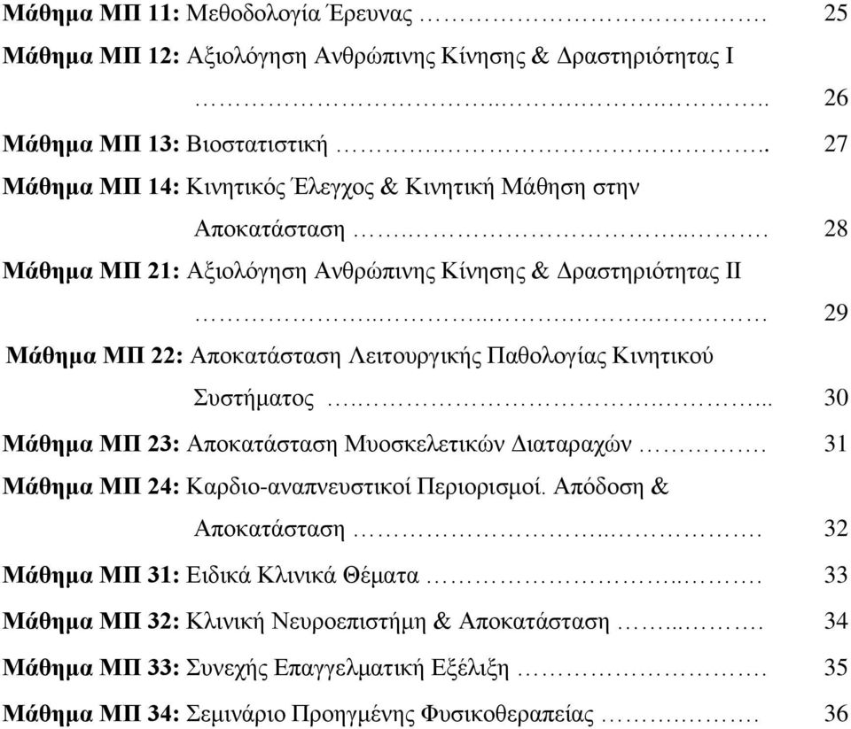 ..... 29 Μάθημα ΜΠ 22: Αποκατάσταση Λειτουργικής Παθολογίας Κινητικού Συστήματος..... 30 Μάθημα ΜΠ 23: Αποκατάσταση Μυοσκελετικών Διαταραχών.