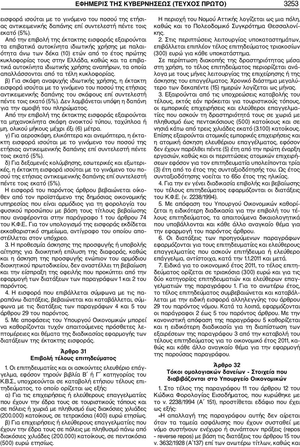 τικά αυτοκίνητα ιδιωτικής χρήσης αναπήρων, τα οποία απαλλάσσονται από τα τέλη κυκλοφορίας.