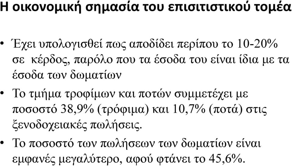 τροφίμων και ποτών συμμετέχει με ποσοστό 38,9% (τρόφιμα) και 10,7% (ποτά) στις