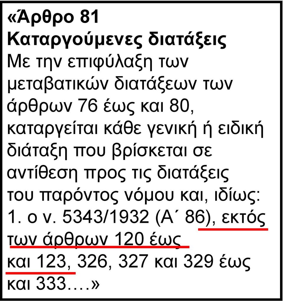 βρίσκεται σε αντίθεση προς τις διατάξεις του παρόντος νόμου και, ιδίως: 1.