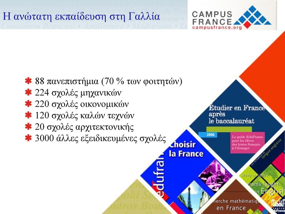 σχολές οικονομικών 120 σχολές καλών τεχνών 20