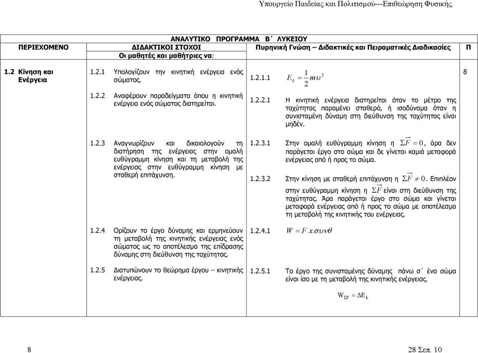 1..3. Στην κίνηση με σταθερή επιτάχυνση η F 0. Επιπλέον στην ευθύγραμμη κίνηση η F είναι στη διεύθυνση της ταχύτητας.