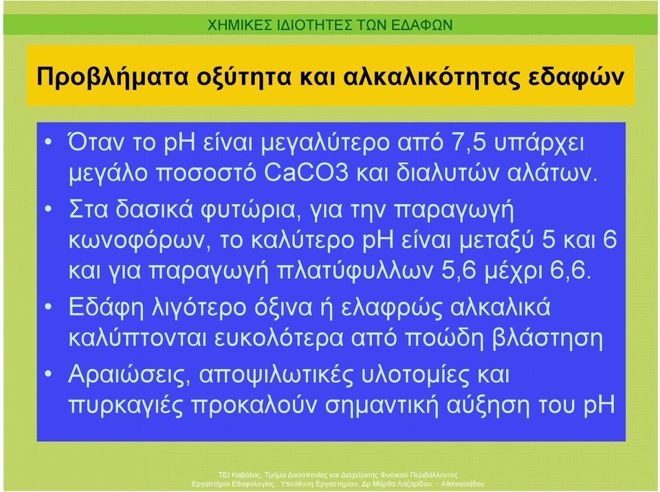 Σταδασικάφυτώρια, για την παραγωγή κωνοφόρων, το καλύτερο ph είναι μεταξύ 5 και 6 και για παραγωγή