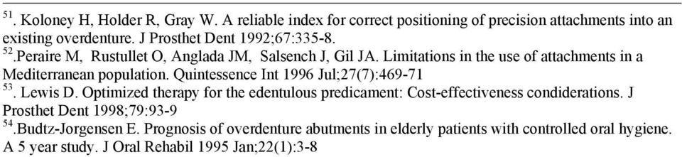 Limitations in the use of attachments in a Mediterranean population. Quintessence Int 1996 Jul;27(7):469-71 53. Lewis D.