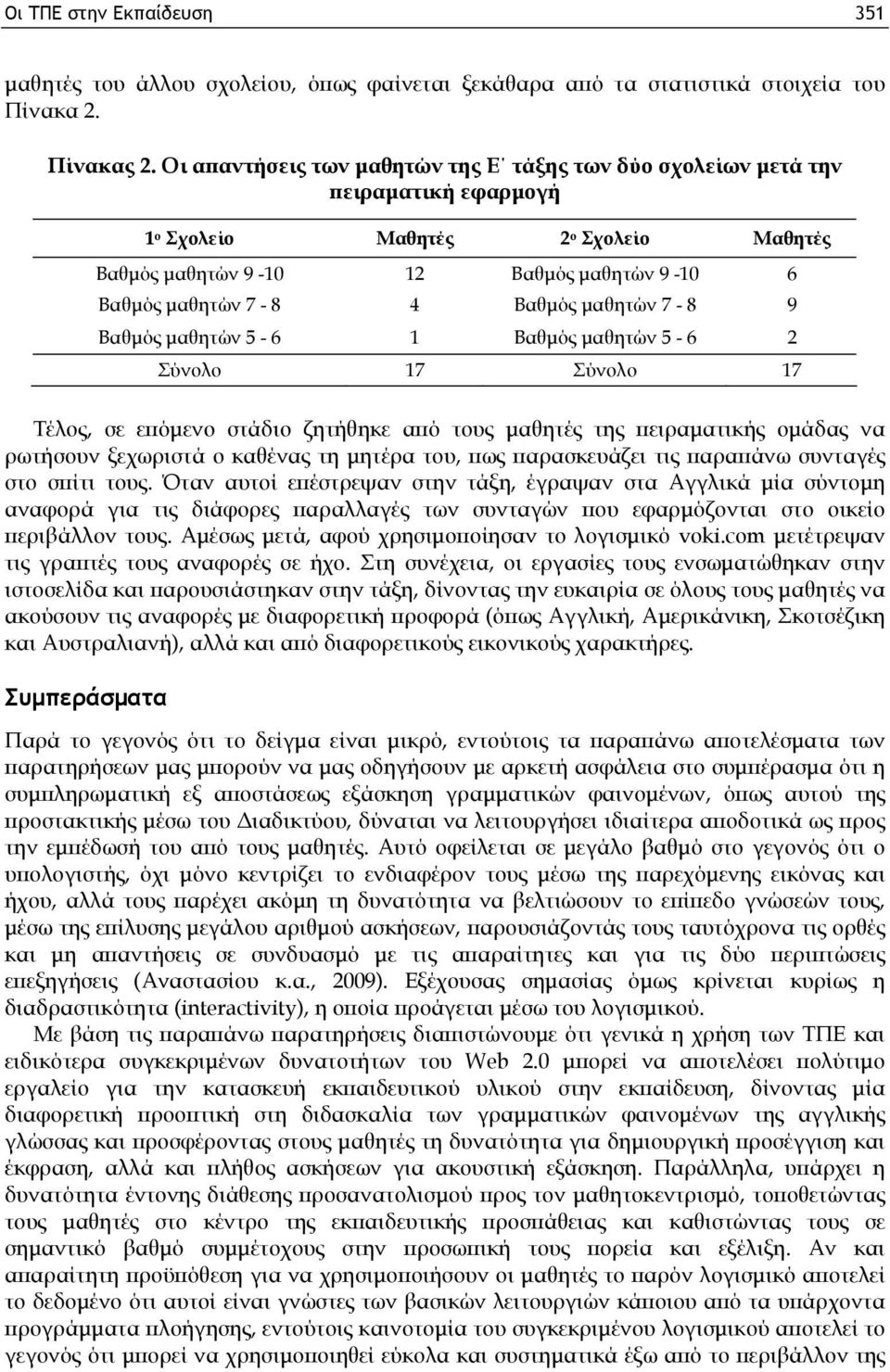 μαθητών 7-8 9 Βαθμός μαθητών 5-6 1 Βαθμός μαθητών 5-6 2 Σύνολο 17 Σύνολο 17 Τέλος, σε επόμενο στάδιο ζητήθηκε από τους μαθητές της πειραματικής ομάδας να ρωτήσουν ξεχωριστά ο καθένας τη μητέρα του,