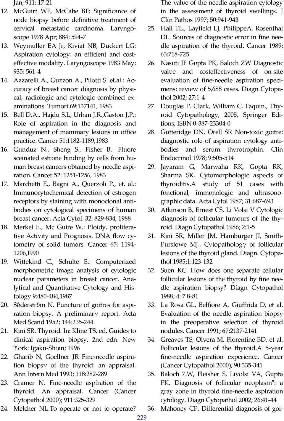 Laryngoscope 1983 May; The νalυe of the needle aspiration cytology in the assessment of thyroid swellings. J CΙίn Pathos 1997; 50:941 943 25. Hall TL., Layfield LJ, PhilippeA, Rosenthal DL.