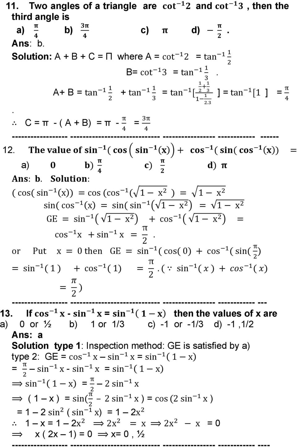 or Put x 0 then GE sin cos 0 cos sin sin 1 cos 1 π 2. sin 2 --- 13.