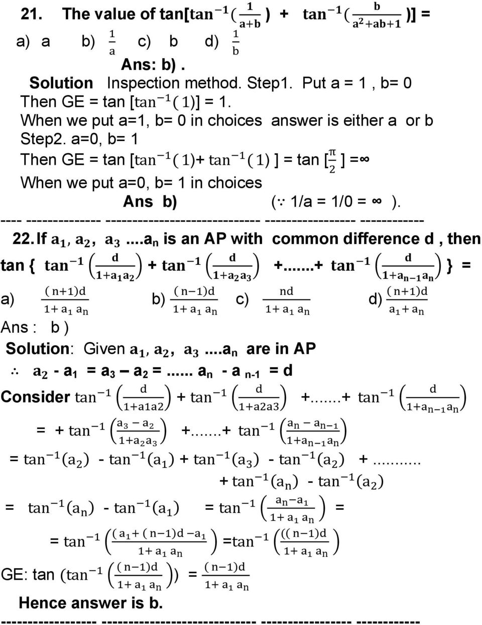 ---- -------------- ----------------------------- ----------------- ------------ 22. If,,...a n is an AP with common difference d, then tan { + +.