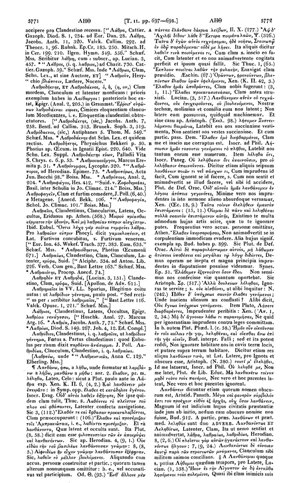 Mitsch.H. έν όδψ παραδύμεναι ούδέ με λήσει. Ita aliquis dicitur in Cer. 199-210. Ilgen. Hymn. 519-556." Schaef. λαθεϊν τινά ποιούμενος τι, Cum clam s. inscio eo facit, Mss.