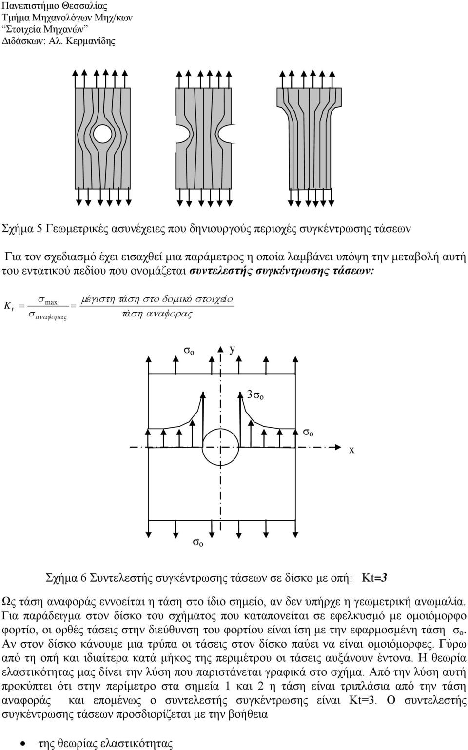 ονομάζεται υντελετής υγκέντρωης τάεων: K = t ax = aναφορας µ έγιτη τάη το δοµικό τοιχείο τάη αναφορας ο y 3 ο ο x ο Σχήμα 6 Συντελετής υγκέντρωης τάεων ε δίκο με οπή: Κt=3 Ως τάη αναφοράς εννοείται η