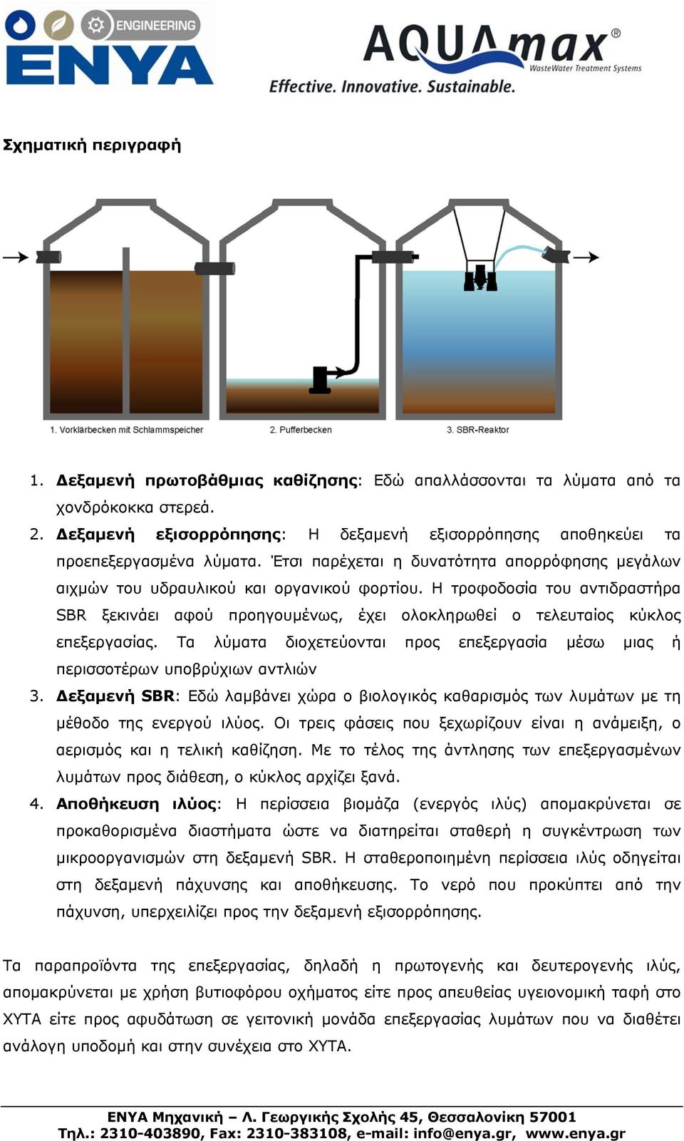 Η τροφοδοσία του αντιδραστήρα SBR ξεκινάει αφού προηγουμένως, έχει ολοκληρωθεί ο τελευταίος κύκλος επεξεργασίας. Τα λύματα διοχετεύονται προς επεξεργασία μέσω μιας ή περισσοτέρων υποβρύχιων αντλιών 3.