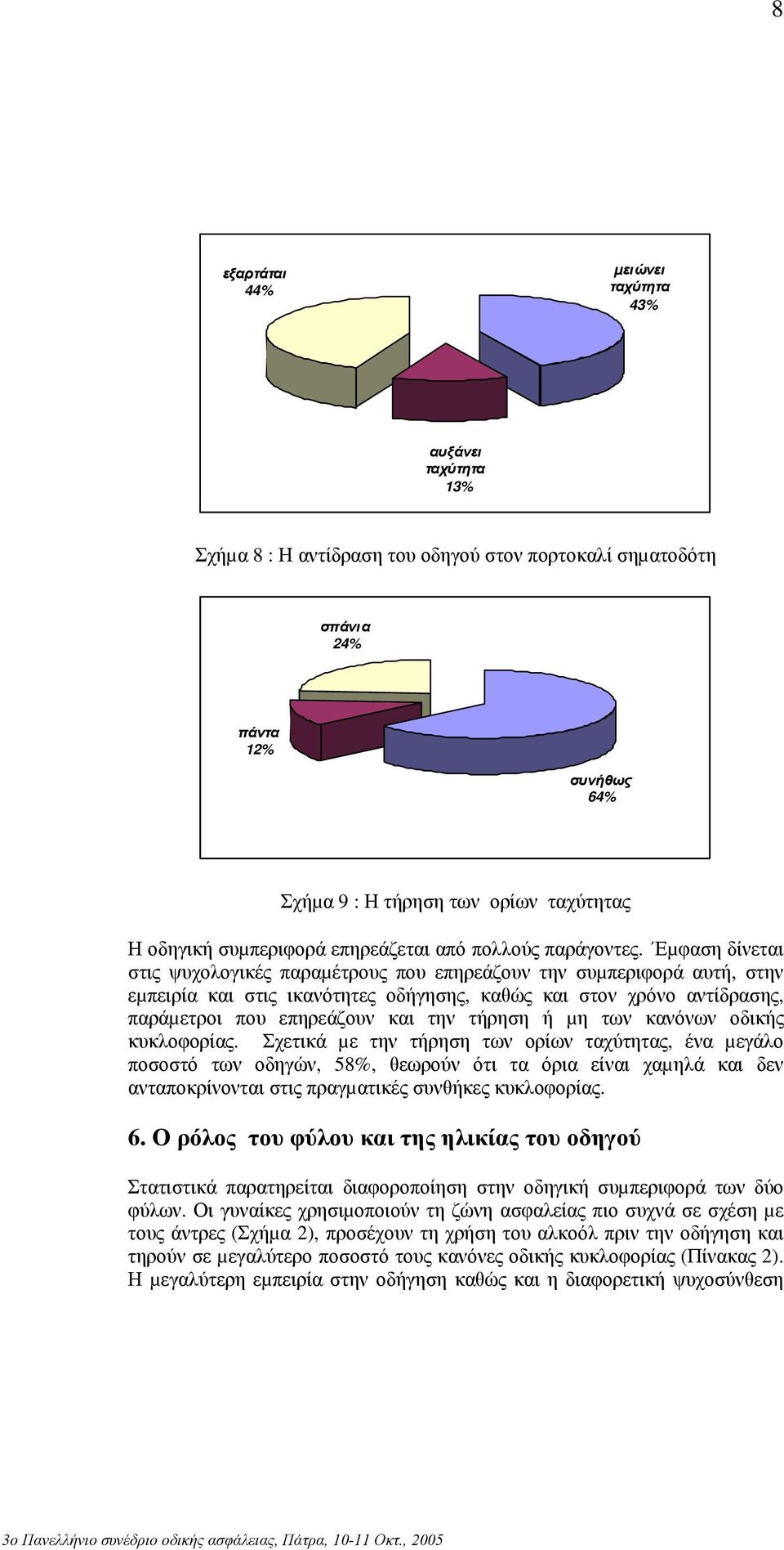 Εµφαση δίνεται στις ψυχολογικές παραµέτρους που επηρεάζουν την συµπεριφορά αυτή, στην εµπειρία και στις ικανότητες οδήγησης, καθώς και στον χρόνο αντίδρασης, παράµετροι που επηρεάζουν και την τήρηση