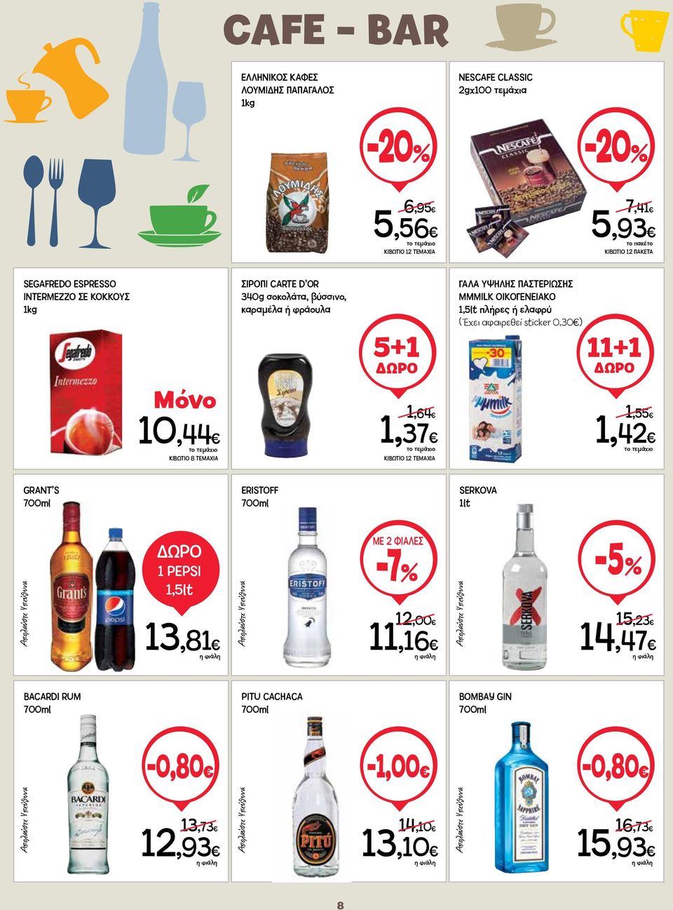 ελαφρύ ( Έχει αφαιρεθεί sticker 0,30 ) 11+1 10,44 ΚΙΒΩΤΙΟ 8 ΤΕΜΑΧΙΑ 1,64 1,37 1,55 1,42 GRANT S 700ml ERISTOFF 700ml SERKOVA 1lt 1 PEPSI 1,5lt 13,81