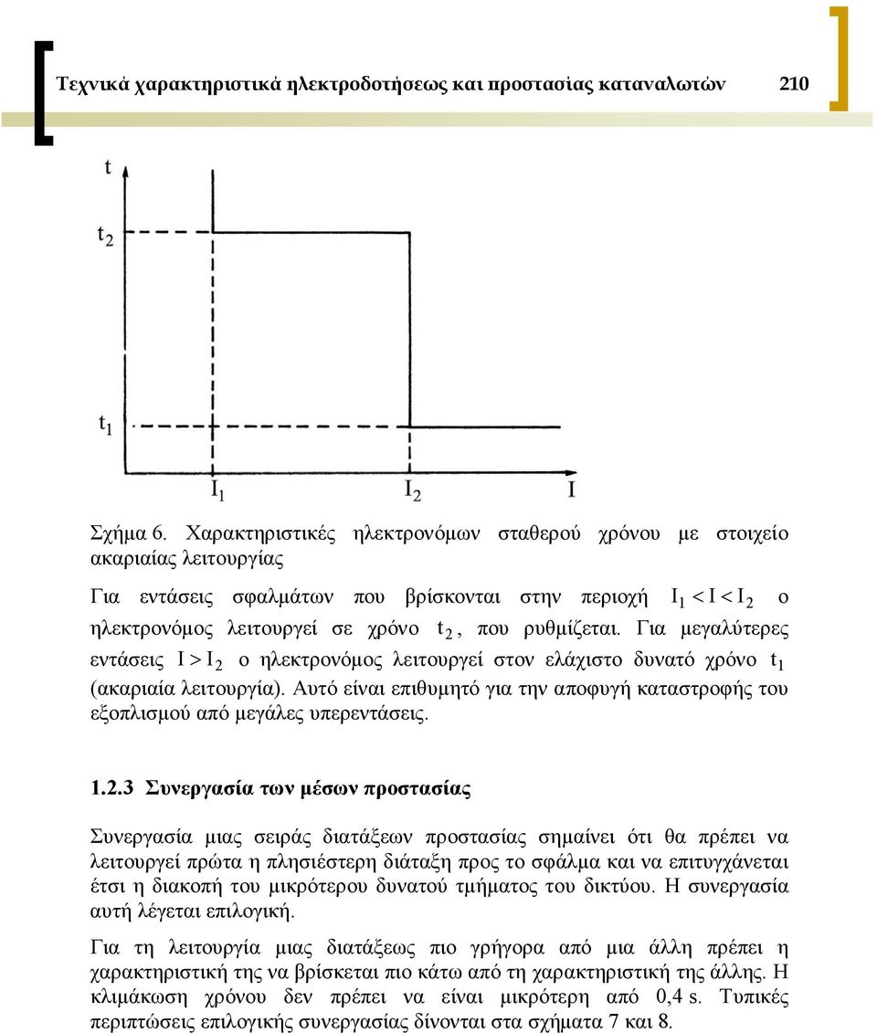 Για μεγαλύτερες εντάσεις I> I 2 ο ηλεκτρονόμος λειτουργεί στον ελάχιστο δυνατό χρόνο t 1 (ακαριαία λειτουργία).