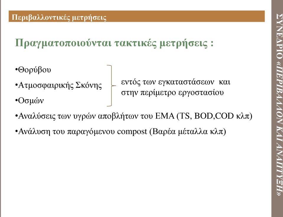 στην περίμετρο εργοστασίου Αναλύσεις των υγρών αποβλήτων του ΕΜΑ