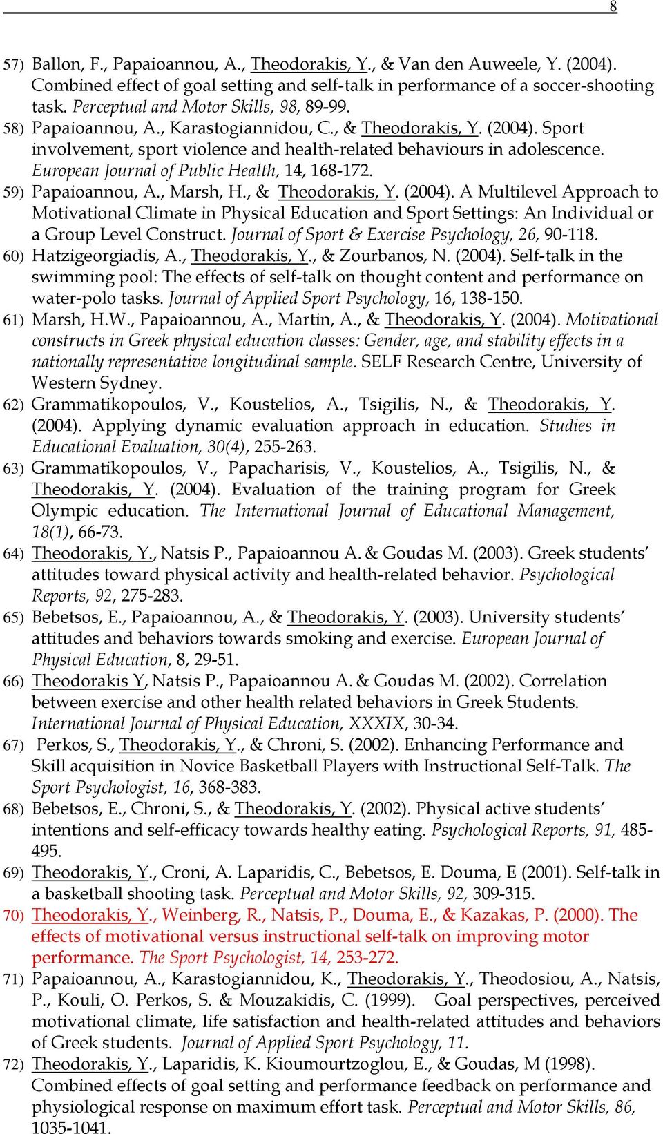 European Journal of Public Health, 14, 168-172. 59) Papaioannou, A., Marsh, H., & Theodorakis, Y. (2004).