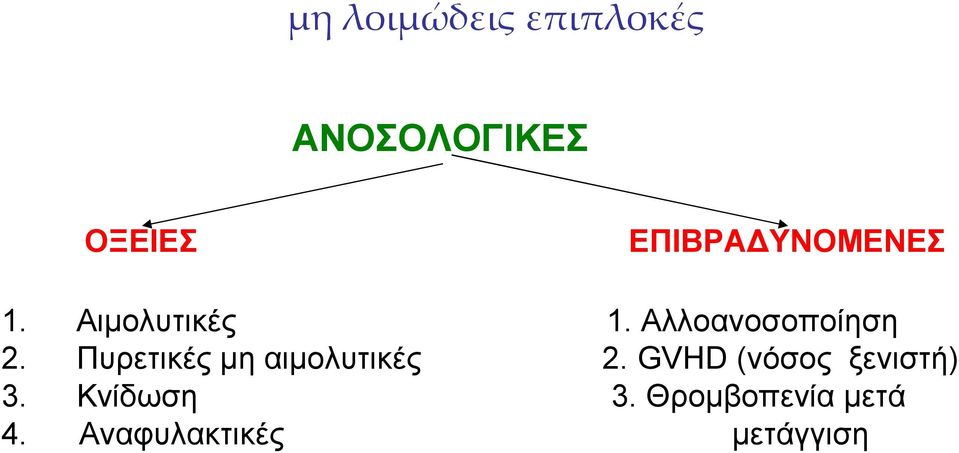 Αλλοανοσοποίηση 2. Πυρετικές μη αιμολυτικές 2.