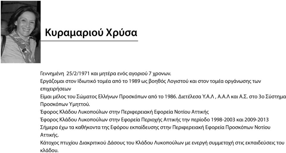 Διετέλεσα Υ.Α.Λ, Α.Α.Λ και Α.Σ. στο 3ο Σύστημα Προσκόπων Υμηττού.